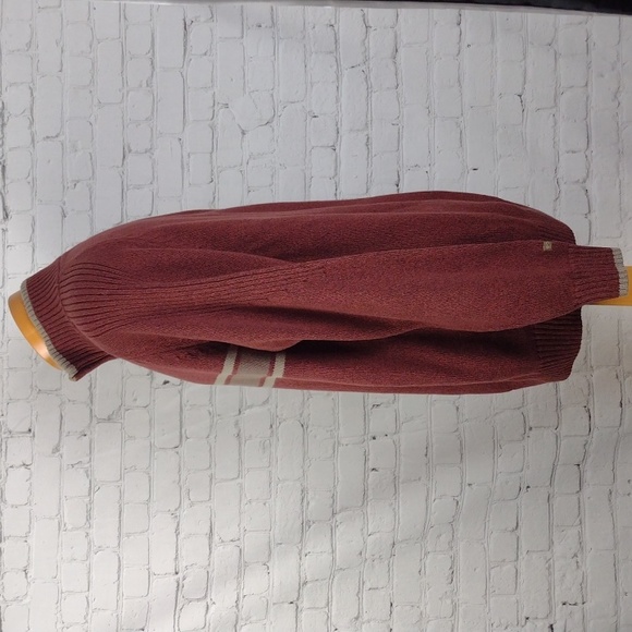 COLUMBIA Sweater XL Men's Brick  Red With Tan Stripes 1/4 Zip - Picture 4 of 11
